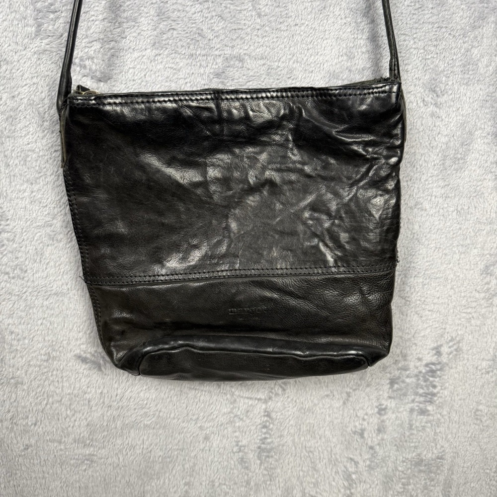 Margot Crossbody Bag Black Leather‎ Distressed Classic Long Strap Boho Casual